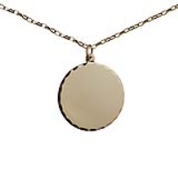 9ct Gold 26mm diamond cut edge round Disc Pendant with a 1.4mm wide belcher Chain 18 inches