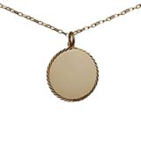 9ct Gold 26mm diamond cut edge round Disc Pendant with a 1.4mm wide belcher Chain 18 inches