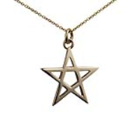 9ct Gold 26mm plain Pentangle Pendant with a 1.1mm wide cable Chain