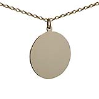 9ct Gold 26mm plain round Disc Pendant with a 1.4mm wide belcher Chain