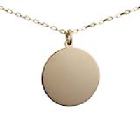 9ct Gold 26mm plain round Disc Pendant with a 1.4mm wide belcher Chain 18 inches