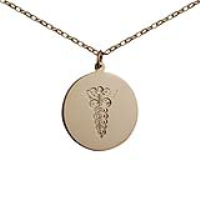 9ct Gold 26mm round hand engraved medical alarm symbol Disc Pendant with a 1.4mm wide belcher Chain