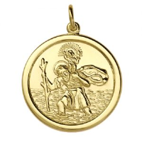 9ct Gold 26mm round solid St Christopher Pendant