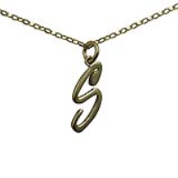 9ct Gold 26x11mm plain palace script Initial S Pendant with a 1.4mm wide belcher Chain