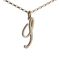 9ct Gold 26x11mm plain palace script Initial S Pendant with a 1.4mm wide belcher Chain