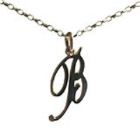 9ct Gold 26x13mm plain palace script Initial B Pendant with a 1.4mm wide belcher Chain
