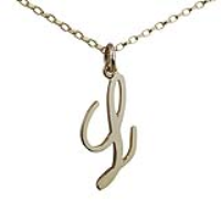 9ct Gold 26x13mm plain palace script Initial L Pendant with a 1.4mm wide belcher Chain 18 inches
