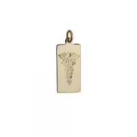 9ct Gold 26x13mm rectangular hand engraved medical alarm symbol Disc Pendant