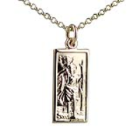 9ct Gold 26x13mm rectangular St Christopher Pendant with a 1.8mm wide belcher Chain 16 inches Only Suitable for Children