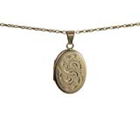 9ct Gold 26x19mm oval hand engraved flat Locket with a 1.4mm wide belcher Chain 16 inches Only Suitable for Children