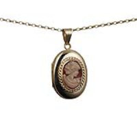9ct Gold 26x19mm oval plain Cameo Locket with a 1.4mm wide belcher Chain