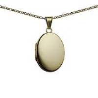 9ct Gold 26x19mm oval plain flat Locket with a 1.4mm wide belcher Chain