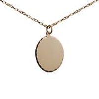 9ct Gold 26x21mm diamond cut edge oval Disc Pendant with a 1.4mm wide belcher Chain