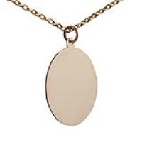 9ct Gold 26x21mm plain oval Disc Pendant with a 1.4mm wide belcher Chain