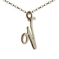 9ct Gold 26x23mm plain palace script Initial V Pendant with a 1.4mm wide belcher Chain