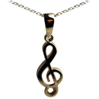 9ct Gold 27x11mm G Clef Pendant on a bail loop with a 1.8mm wide belcher Chain