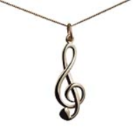 9ct Gold 27x12mm wire G Clef Pendant with a 0.6mm wide curb Chain