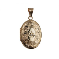 9ct Gold 27x20mm oval diamond set and hand engraved Locket