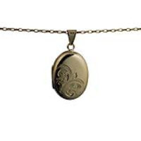 9ct Gold 27x20mm oval half hand engraved Locket with a 1.4mm wide belcher Chain