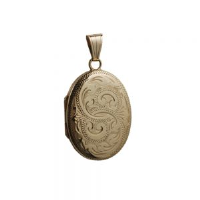 9ct Gold 27x20mm oval hand engraved Locket