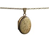 9ct Gold 27x20mm oval hand engraved Miraculous Medal Locket with a 1.4mm wide belcher Chain