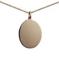 9ct Gold 27x21mm oval plain Disc Pendant with a 1.1mm wide cable Chain