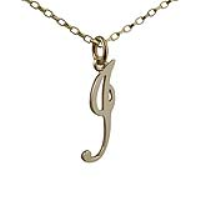 9ct Gold 27x7mm plain palace script Initial I Pendant with a 1.4mm wide belcher Chain