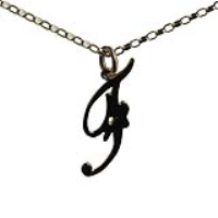 9ct Gold 28x11mm plain palace script Initial F Pendant with a 1.4mm wide belcher Chain