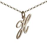 9ct Gold 28x15mm plain palace script Initial H Pendant with a 1.4mm wide belcher Chain