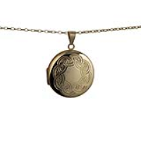 9ct Gold 29mm round hand engraved celtic pattern Locket with a 1.4mm wide belcher Chain
