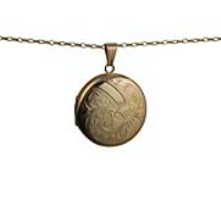 9ct Gold 29mm round hand engraved Locket with a 1.4mm wide belcher Chain