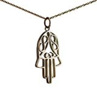 9ct Gold 29x18mm Hand of Fatima Pendant with a 1.1mm wide cable Chain