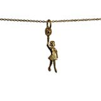 9ct Gold 29x9mm Female Tennis Player with Racket and Ball Pendant with a 1.1mm wide cable Chain