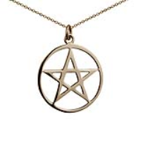 9ct Gold 30mm plain Pentangle in a circle Pendant with a 1.1mm wide cable Chain
