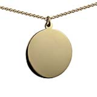 9ct Gold 30mm round plain round Disc Pendant with a 1.8mm wide belcher Chain