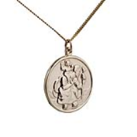 9ct Gold 30mm round St Christopher Pendant with a 1.8mm wide curb Chain