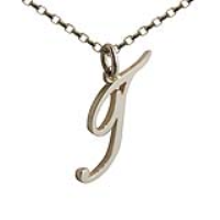 9ct Gold 30x14mm plain palace script Initial T Pendant with a 1.4mm wide belcher Chain