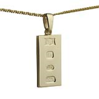 9ct Gold 30x15mm solid display hallmark Ingot 1/2oz Pendant on a bail loop with a 1.8mm wide curb Chain 16 inches Only Suitable for Children