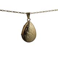 9ct Gold 30x20mm teardrop hand engraved Locket with a 1.4mm wide belcher Chain
