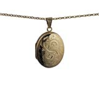 9ct Gold 30x24mm oval hand engraved Locket with a 1.4mm wide belcher Chain 16 inches Only Suitable for Children