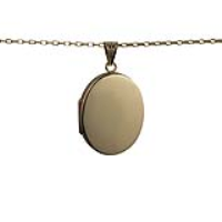 9ct Gold 30x24mm oval plain flat Locket with a 1.4mm wide belcher Chain