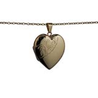 9ct Gold 30x28mm heart shaped half hand engraved Locket with a 1.4mm wide belcher Chain