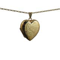 9ct Gold 30x28mm heart shaped hand engraved 4 photo Family Locket with a 1.4mm wide belcher Chain