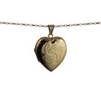 9ct Gold 30x28mm heart shaped hand engraved Locket with a 1.4mm wide belcher Chain