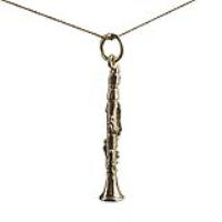 9ct Gold 30x5mm Clarinet Charm with a 0.6mm wide curb Chain