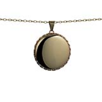 9ct Gold 31mm round plain twisted wire edge Locket with a 1.4mm wide belcher Chain