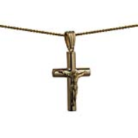 9ct Gold 32x18x4mm handmade Memorial Crucifix Cross with a 1.1mm wide spiga Chain