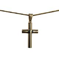 9ct Gold 32x18x4mm handmade plain Memorial Cross with a 1.1mm wide spiga Chain 18 inches