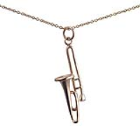 9ct Gold 33x11mm Trombone Pendant with a 1.1mm wide cable Chain