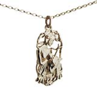 9ct Gold 33x17mm Capricorn Zodiac Pendant with a 1.4mm wide belcher Chain 18 inches